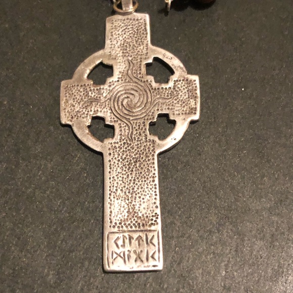 Handmade .925 Silver Celtic Cross Pennant Rosary with Wooden Beads - Picture 7 of 8